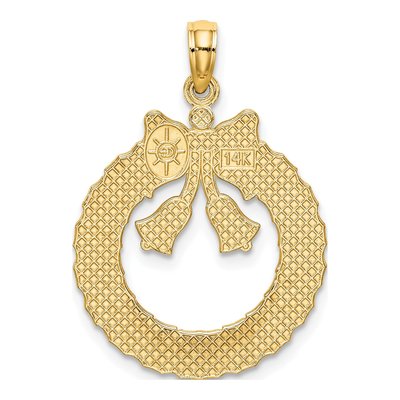 14K Yellow Gold Christmas Wreath Pendant – view 5