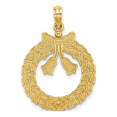 14K Yellow Gold Christmas Wreath Pendant
