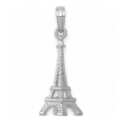 14K White Gold 3D Eiffel Tower Pendant