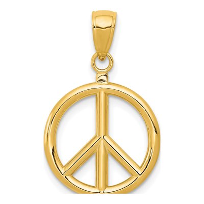 14K Yellow Gold 3-D Peace Sign Pendant