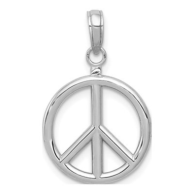 14K White Gold 3D Peace Sign Pendant