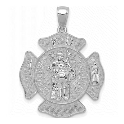 14K White Gold St Florian Firefighter Badge Pendant