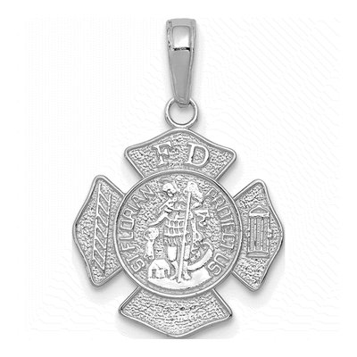 14K White Gold St Florian Fireman Badge Pendant