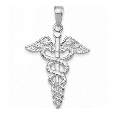 14K White Gold Caduceus Pendant