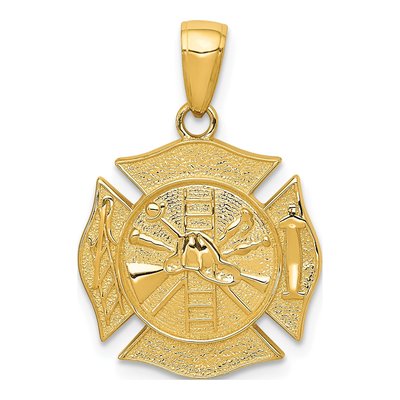 14K Yellow Gold Fire Department Shield Pendant