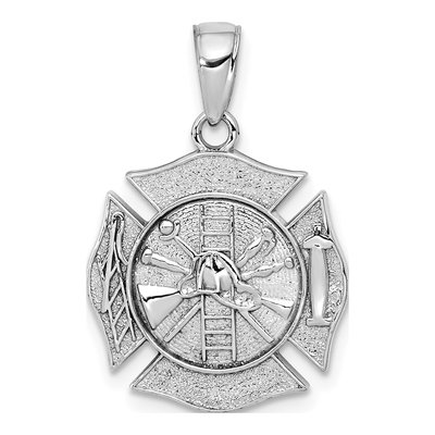 14K White Gold Fire Department Shield Pendant