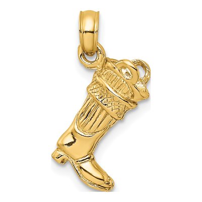 14K Yellow Gold 3-D Firefighter Boot Charm