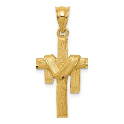 14K Yellow Gold Draped Cross Pendant
