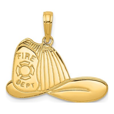 14K Yellow Gold Firefighter Helmet Pendant