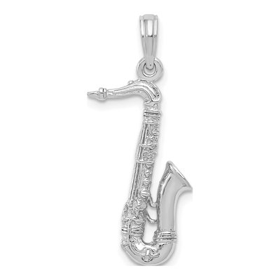 14K White Gold 3-D Saxophone Pendant