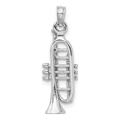 14K White Gold 3-D Trumpet Pendant