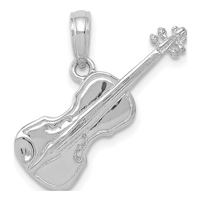 14K White Gold 3-D Violin Pendant