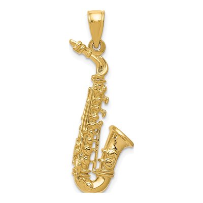 14K Yellow Gold 3D Saxophone Pendant