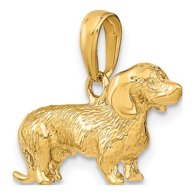 14K Yellow Gold 3-D Wire Haired Dachshund Dog Charm – view 5