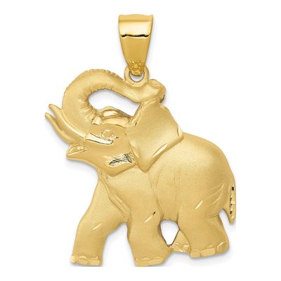 14K Yellow Gold Diamond-Cut Elephant Pendant