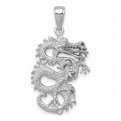 14K White Gold 3D Dragon Pendant