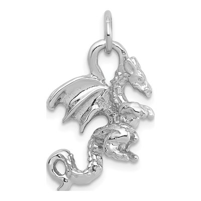 14K White Gold 3-D Dragon Pendant