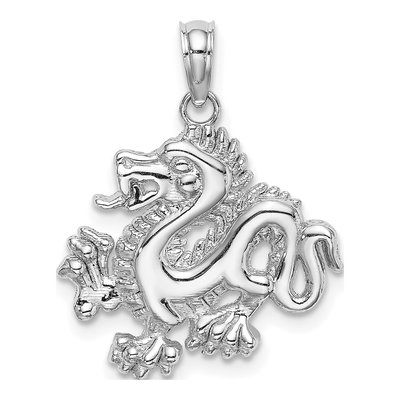 14K White Gold Small Dragon Pendant