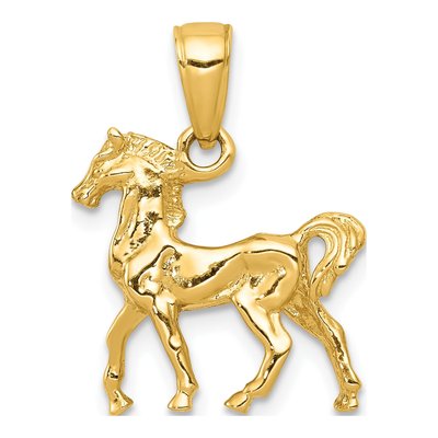 14K Yellow Gold 3-D Horse Pendant