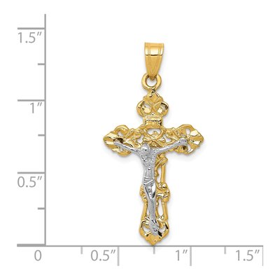 14K Two-Tone Gold Fleur de Lis Crucifix Pendant – view 4
