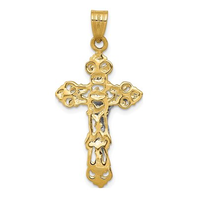 14K Two-Tone Gold Fleur de Lis Crucifix Pendant – view 5