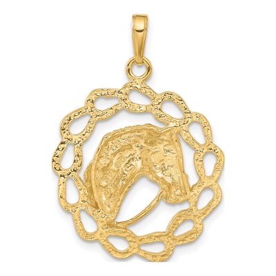 14K Yellow Gold Horse Head Horseshoe Pendant – view 4