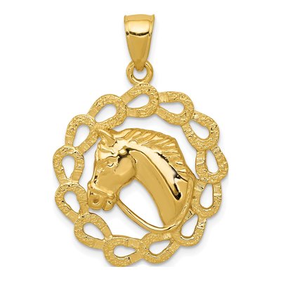 14K Yellow Gold Horse Head Horseshoe Pendant