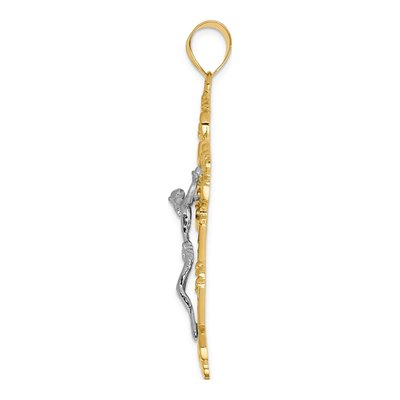 14K Two-Tone Gold INRI Fleur de Lis Crucifix Pendant – view 3