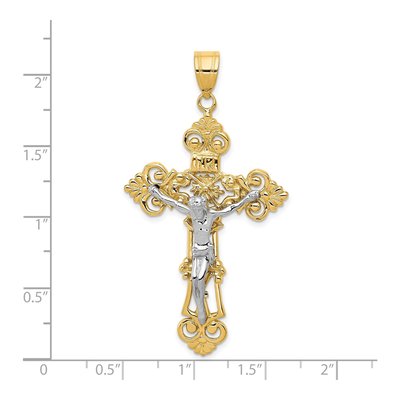 14K Two-Tone Gold INRI Fleur de Lis Crucifix Pendant – view 4