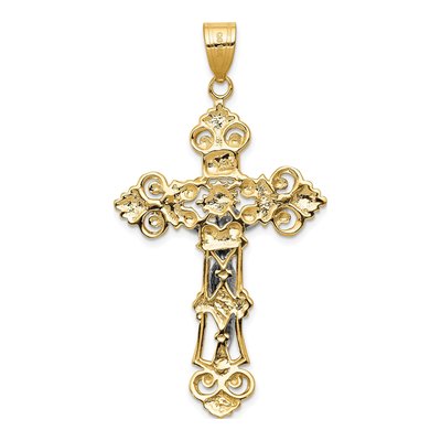 14K Two-Tone Gold INRI Fleur de Lis Crucifix Pendant – view 5