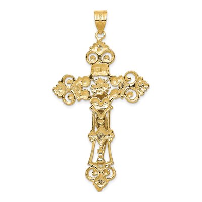 14K Two-Tone Gold INRI Fleur de Lis Crucifix Pendant – view 4