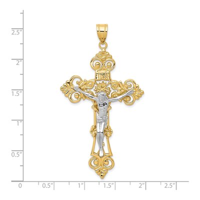 14K Two-Tone Gold INRI Fleur de Lis Crucifix Pendant – view 5