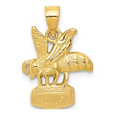 14K Yellow Gold Bee on Honey Jar Pendant