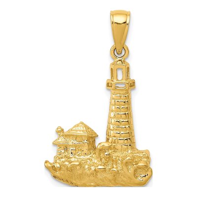 14K Yellow Gold Lighthouse Pendant