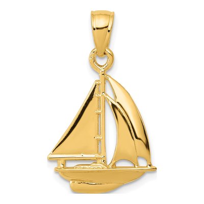 14K Yellow Gold Sailboat Pendant