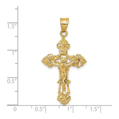 14K Yellow Gold INRI Fleur de Lis Crucifix Pendant – view 4