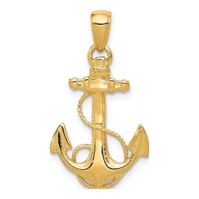 14K Yellow Gold Anchor Pendant
