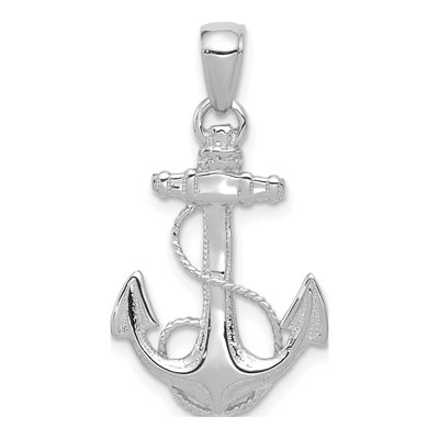 14K White Gold Anchor Pendant
