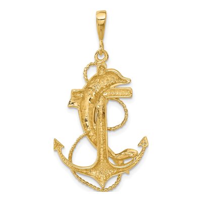 14K Yellow Gold Anchor & Dolphin Pendant – view 4
