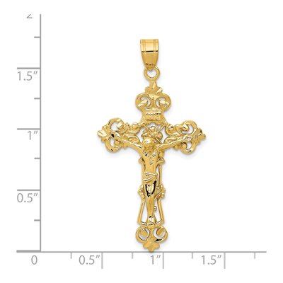 14K Yellow Gold INRI Fleur de Lis Crucifix Pendant – view 4