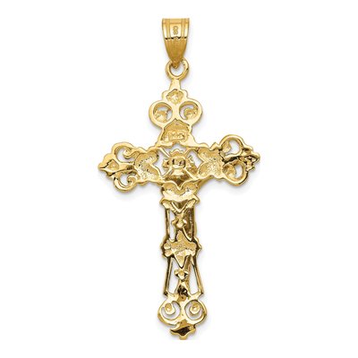 14K Yellow Gold INRI Fleur de Lis Crucifix Pendant – view 5