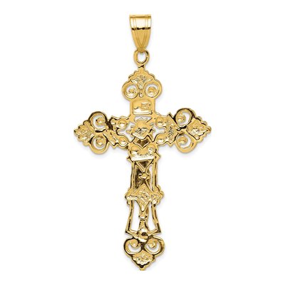 14K Yellow Gold Fleur de Lis Crucifix Pendant – view 5