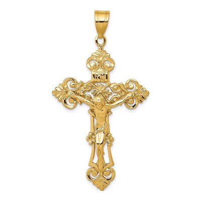 14K Yellow Gold Fleur de Lis Crucifix Pendant