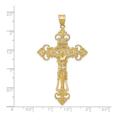 14K Yellow Gold INRI Fleur de Lis Crucifix Pendant – view 4