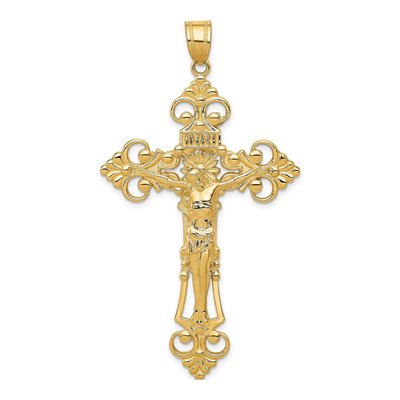 14K Yellow Gold INRI Fleur de Lis Crucifix Pendant