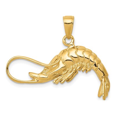 14K Yellow Gold 3-D Shrimp Pendant