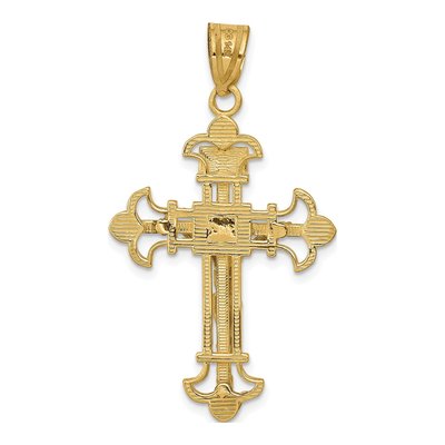 14K Yellow Gold INRI Fleur de Lis Crucifix Pendant – view 5