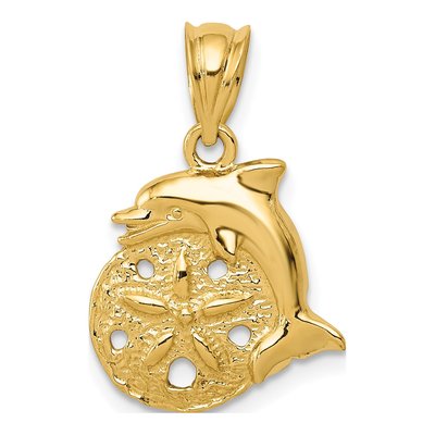 14K Yellow Gold Dolphin Sand Dollar Charm