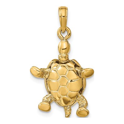 14K Yellow Gold 3D Moveable Turtle Pendant – view 4