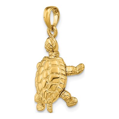 14K Yellow Gold 3D Moveable Turtle Pendant – view 6